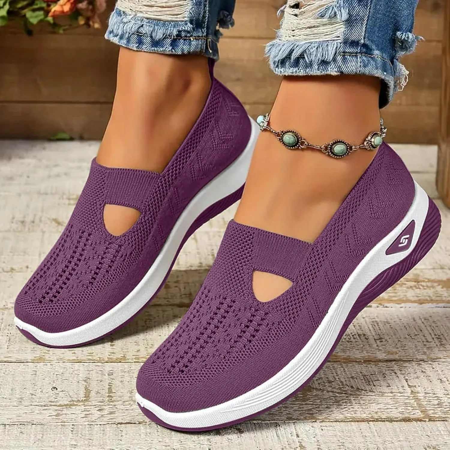 Walking Shoes for Women, Womens Slip On Sneakers Breathable Mesh Orthopedic Shoes Arch Support Non-Slip Sneakers