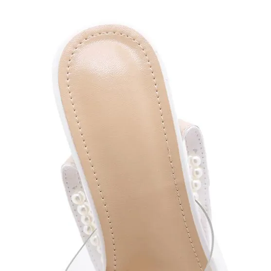 Women clear heel square peep toe bow rhinestone heels
