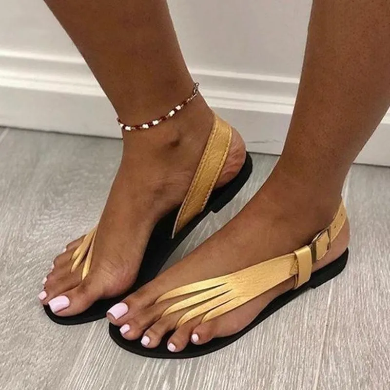 Women  clip toe buckle ankle strap slip on flat sandals