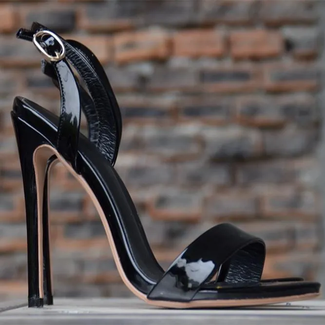 Women solid color peep toe slingback ankle strap stiletto heels