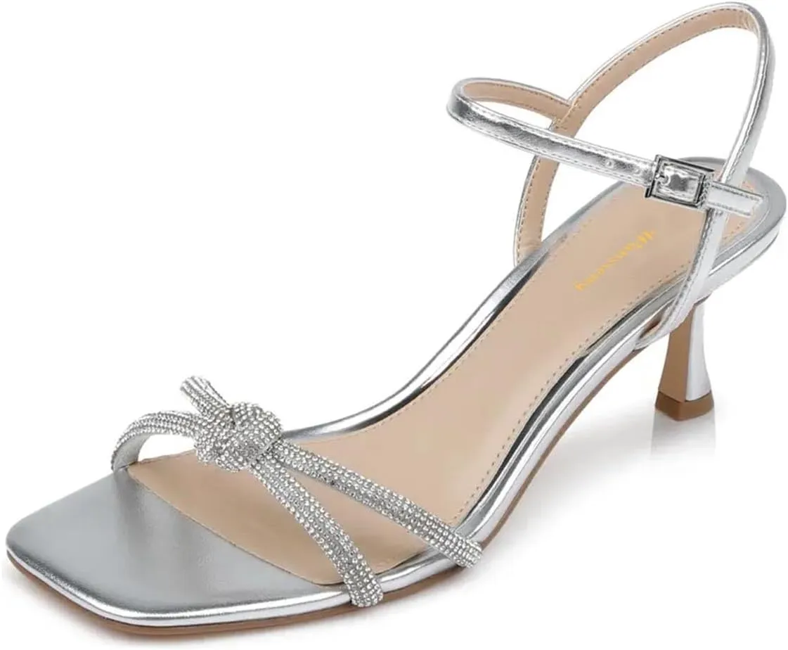 Women Stylish Strap Knot Open Toe Summer Sandals Low Heel Ankle Strap Slingback Party Dress Shoes Size 4-16 US