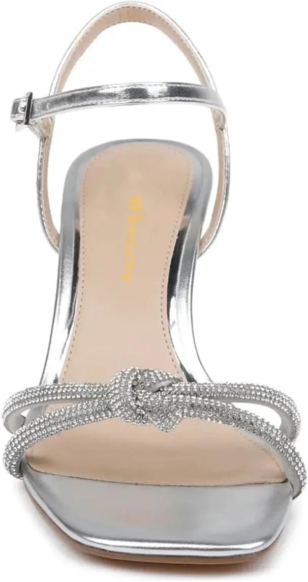 Women Stylish Strap Knot Open Toe Summer Sandals Low Heel Ankle Strap Slingback Party Dress Shoes Size 4-16 US