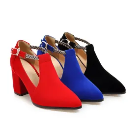 Women's Fashion Elegant Square High Heels Shoes - Black,Blue,Red