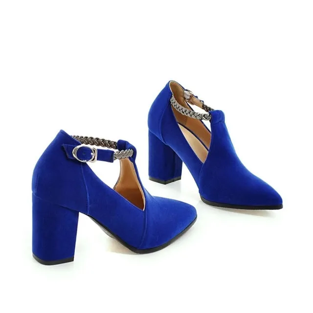 Women's Fashion Elegant Square High Heels Shoes - Black,Blue,Red