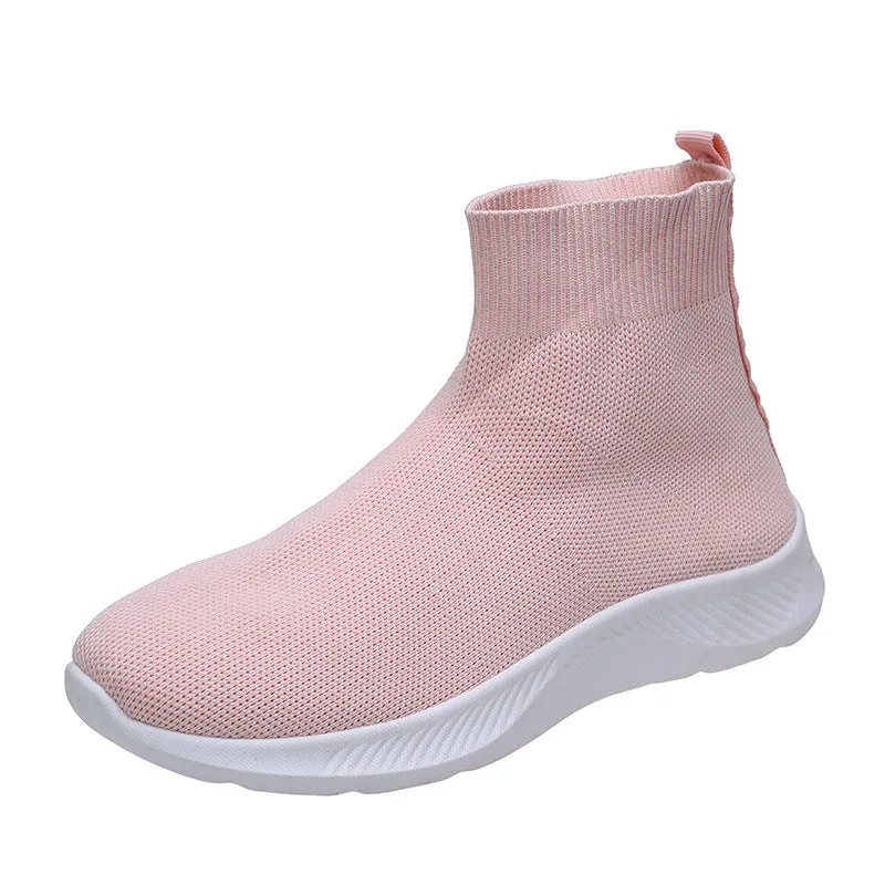 Women's flyknit slip on sneakers lightweight high cut tennis shoes
