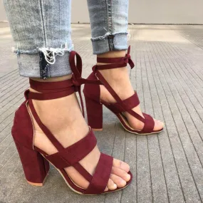 Women's lace-up chunky heels