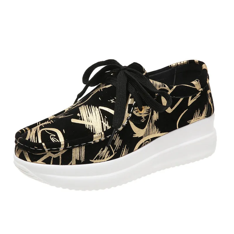Women's printed chunky platform sneakers comfort lace-up sneakers