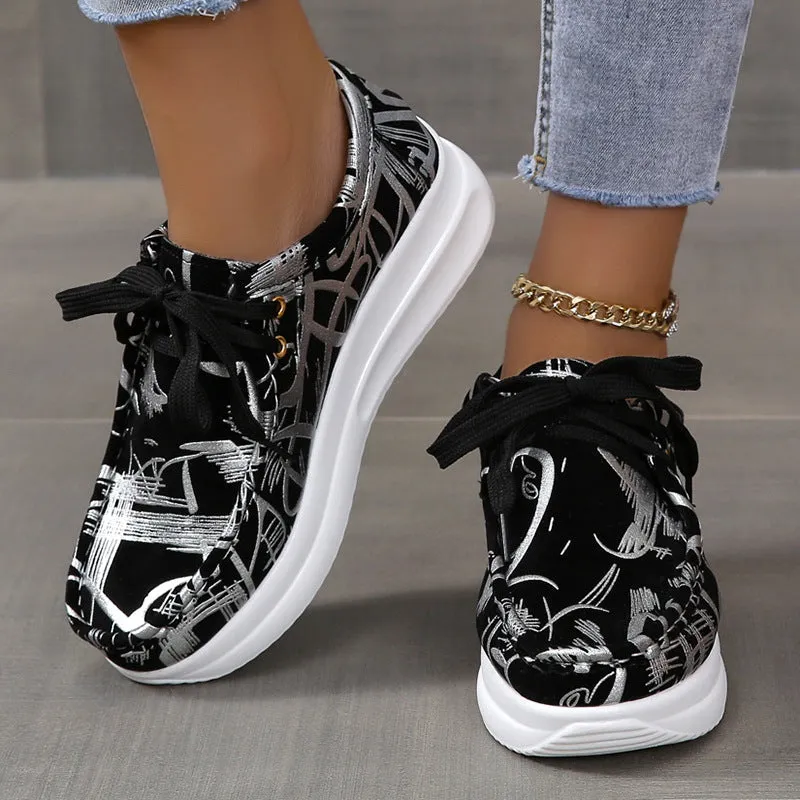 Women's printed chunky platform sneakers comfort lace-up sneakers