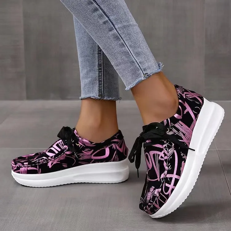 Women's printed chunky platform sneakers comfort lace-up sneakers