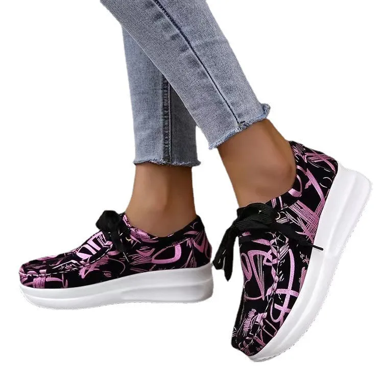Women's printed chunky platform sneakers comfort lace-up sneakers