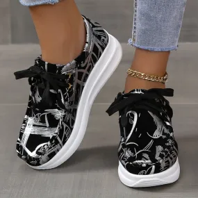 Women's printed chunky platform sneakers comfort lace-up sneakers