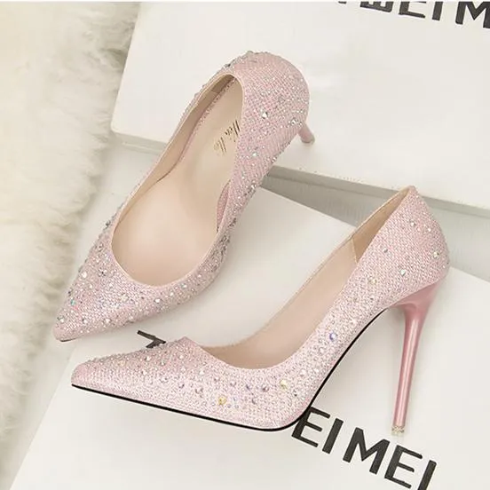 Women's rhinestone glitter pointe toe wedding pumps