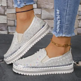 Women's rivets rhinestone platform slip-ons for spring/summer