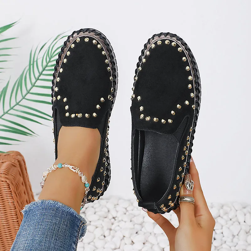 Women's rivets rhinestone platform slip-ons for spring/summer