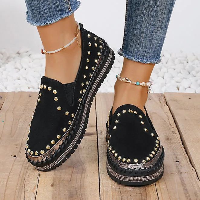 Women's rivets rhinestone platform slip-ons for spring/summer