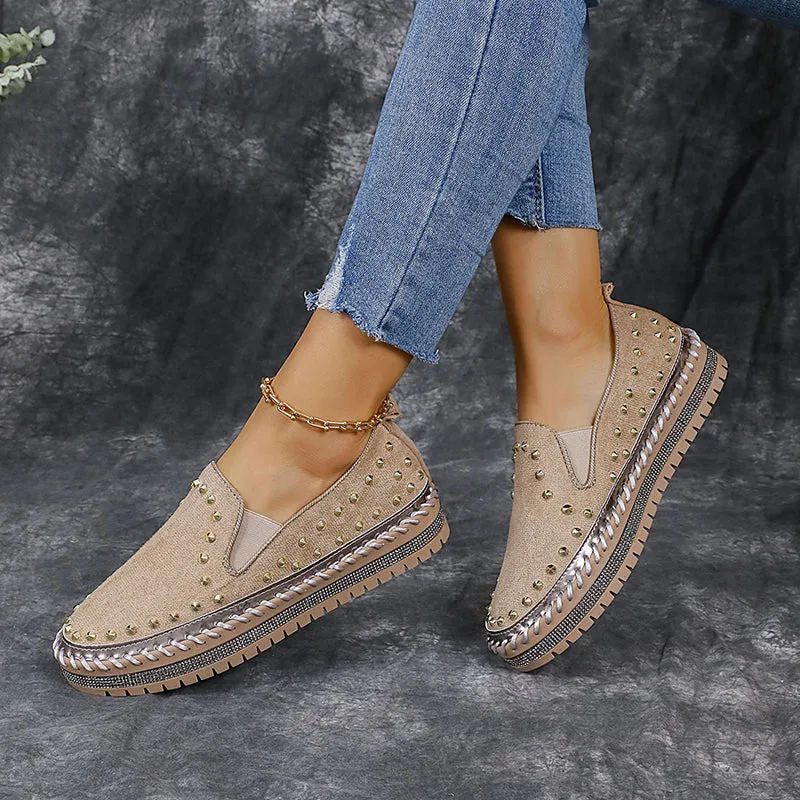 Women's rivets rhinestone platform slip-ons for spring/summer