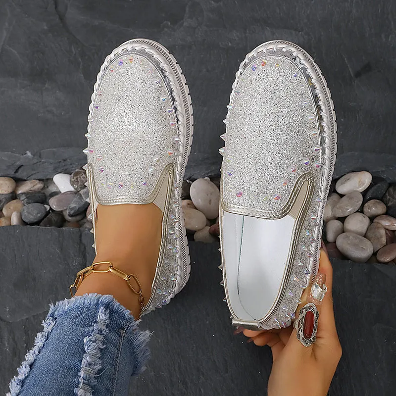 Women's rivets rhinestone platform slip-ons for spring/summer