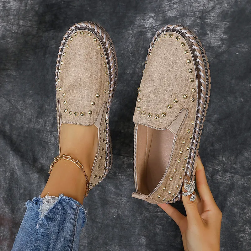Women's rivets rhinestone platform slip-ons for spring/summer