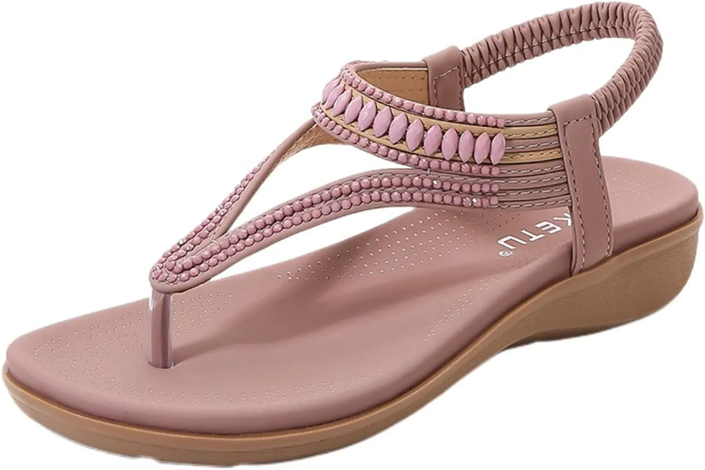 Womens Sandals Comfort Arch Support Summer Walking Shoes Casual Ankle Elastic Flip Flops Dressy Flat Rhinestone T-Strap Thong Beach Bohemian Back Strap Bling Flipflops Sandal