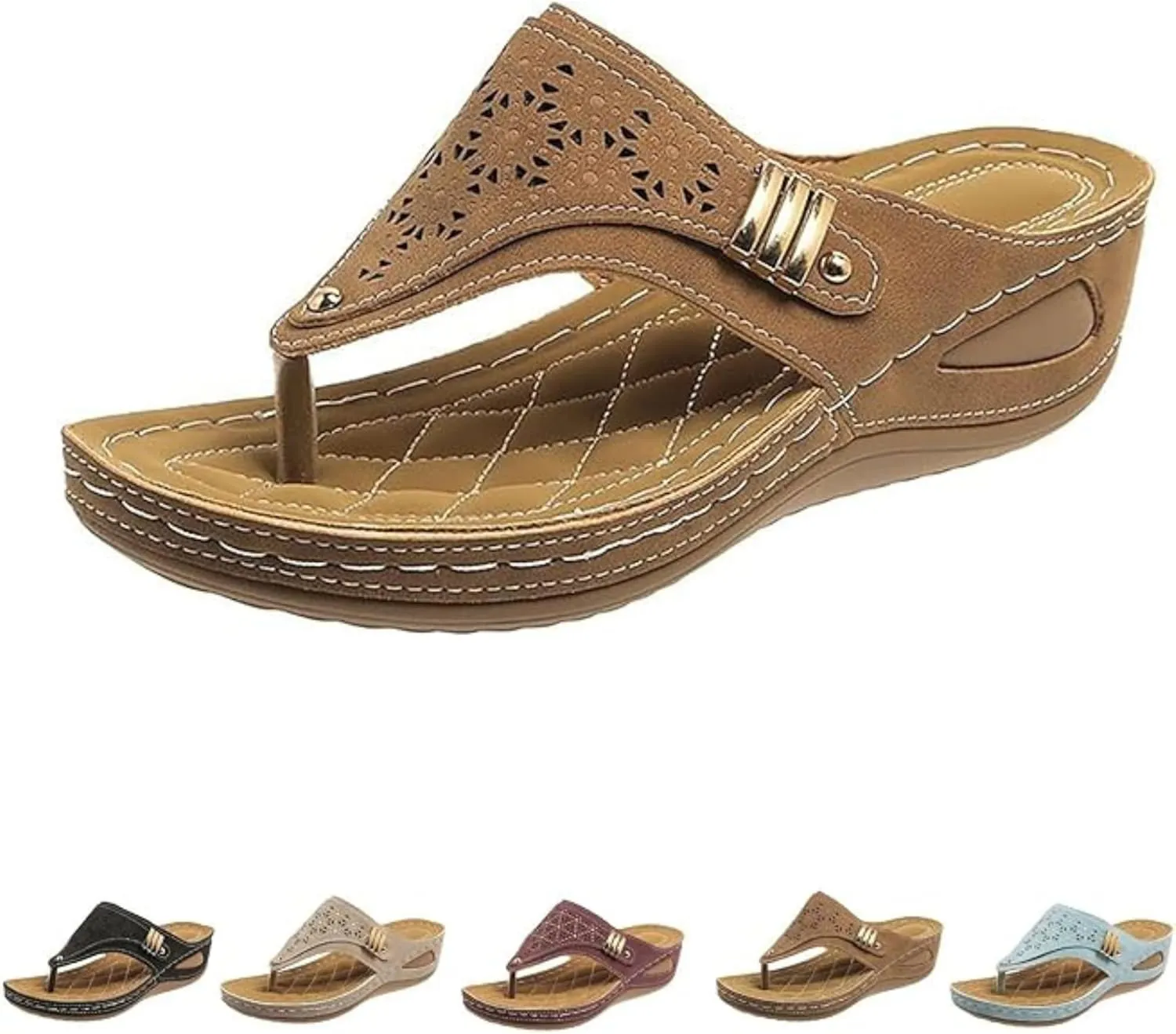 Womens Sandals Comfortable Dressy Wedge Arch Support Orthopedic Flip Flop Summer Vacation Beach Sandals Walking Shoes