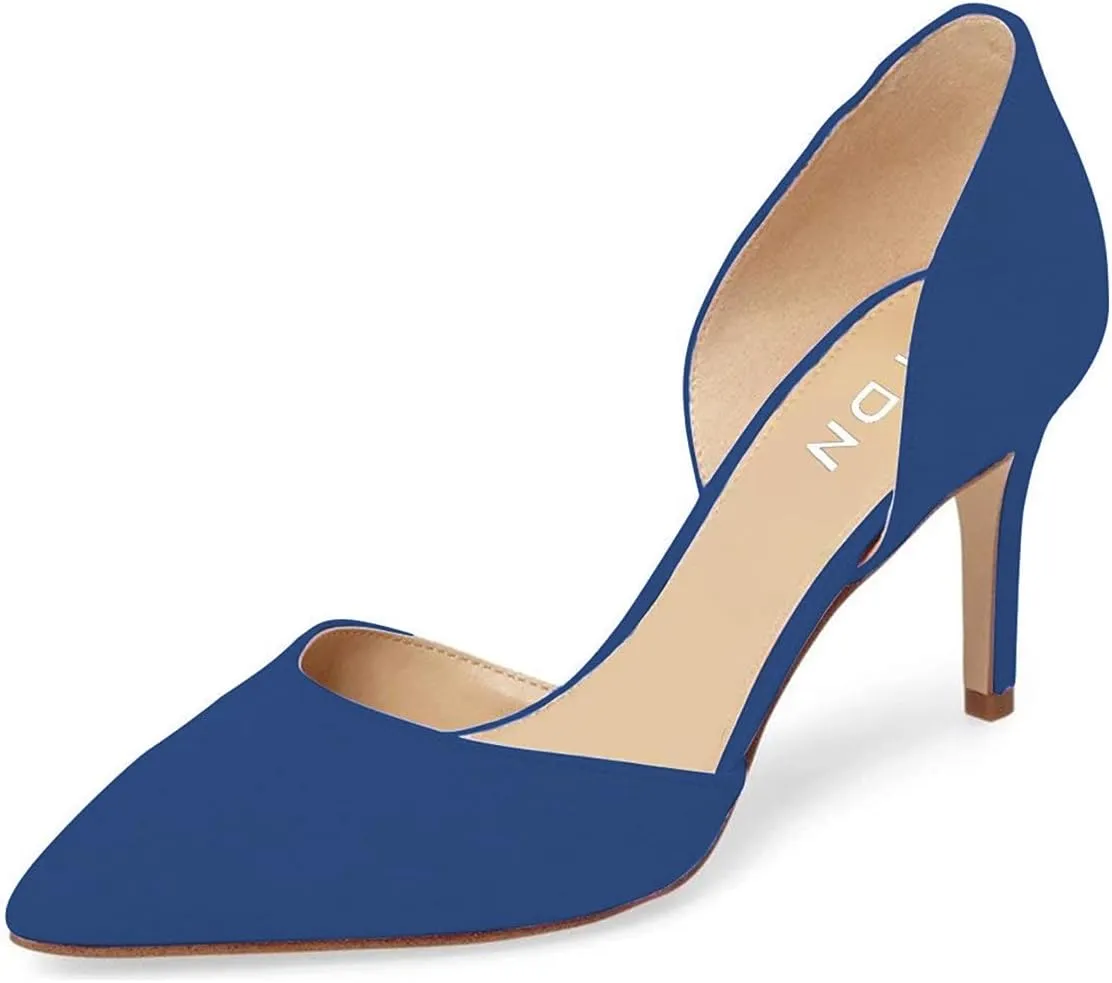 YDN Women Classic Mid Heels D'Orsay Pumps Suede Pointed Toe Slip On Dressy Stilettos Shoes Size 4-16