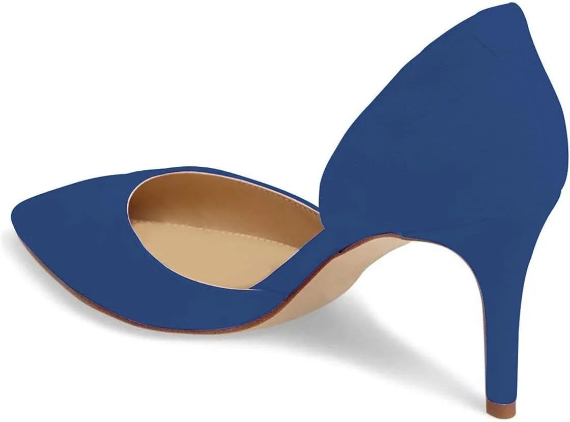 YDN Women Classic Mid Heels D'Orsay Pumps Suede Pointed Toe Slip On Dressy Stilettos Shoes Size 4-16
