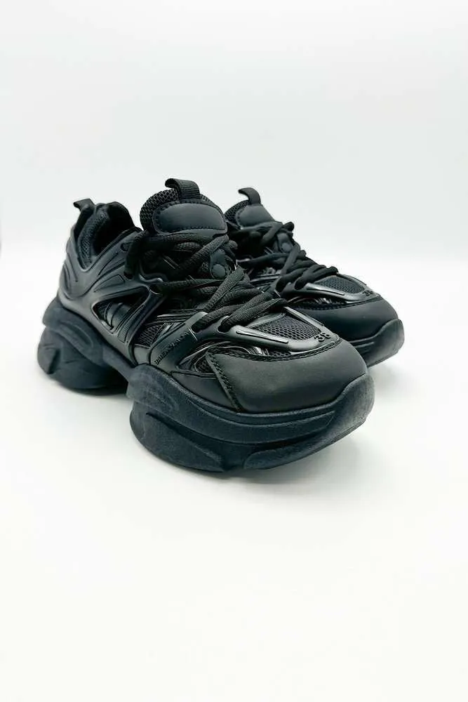 Zola Chunky Lace Up Trainers in Black