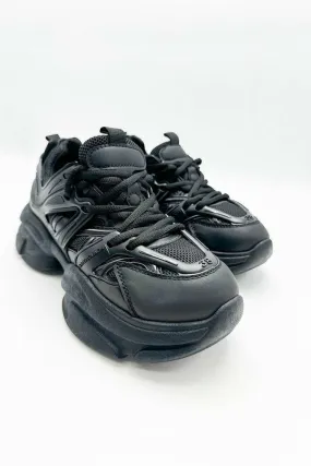 Zola Chunky Lace Up Trainers in Black