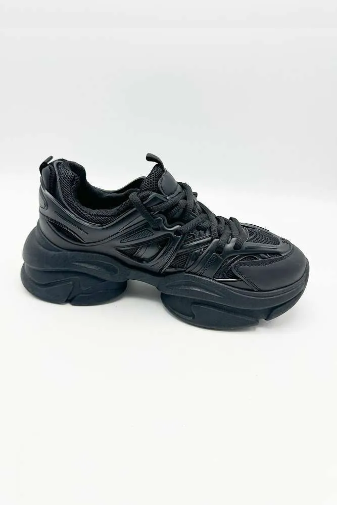 Zola Chunky Lace Up Trainers in Black
